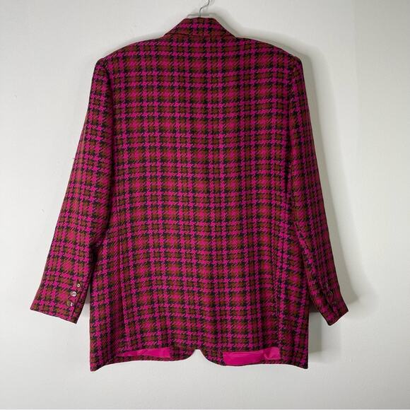 Vintage pink brown black houndstooth button woven blazer jacket oversized 14P - Picture 7 of 7